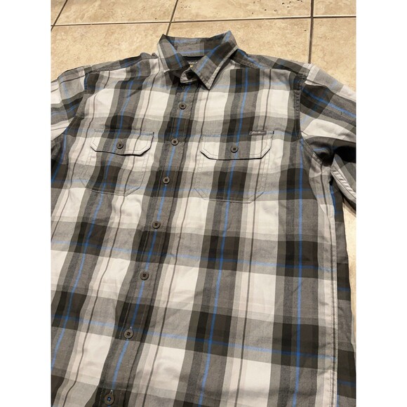 Eddie Bauer Shirt Mens L Tall Travex Flannel Grey Blue Plaid Button Up Casual - Picture 3 of 8